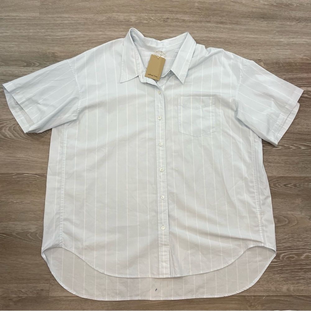 Wilfred Free Large Oversized Striped Short Slevees Button Up Short L Cotton